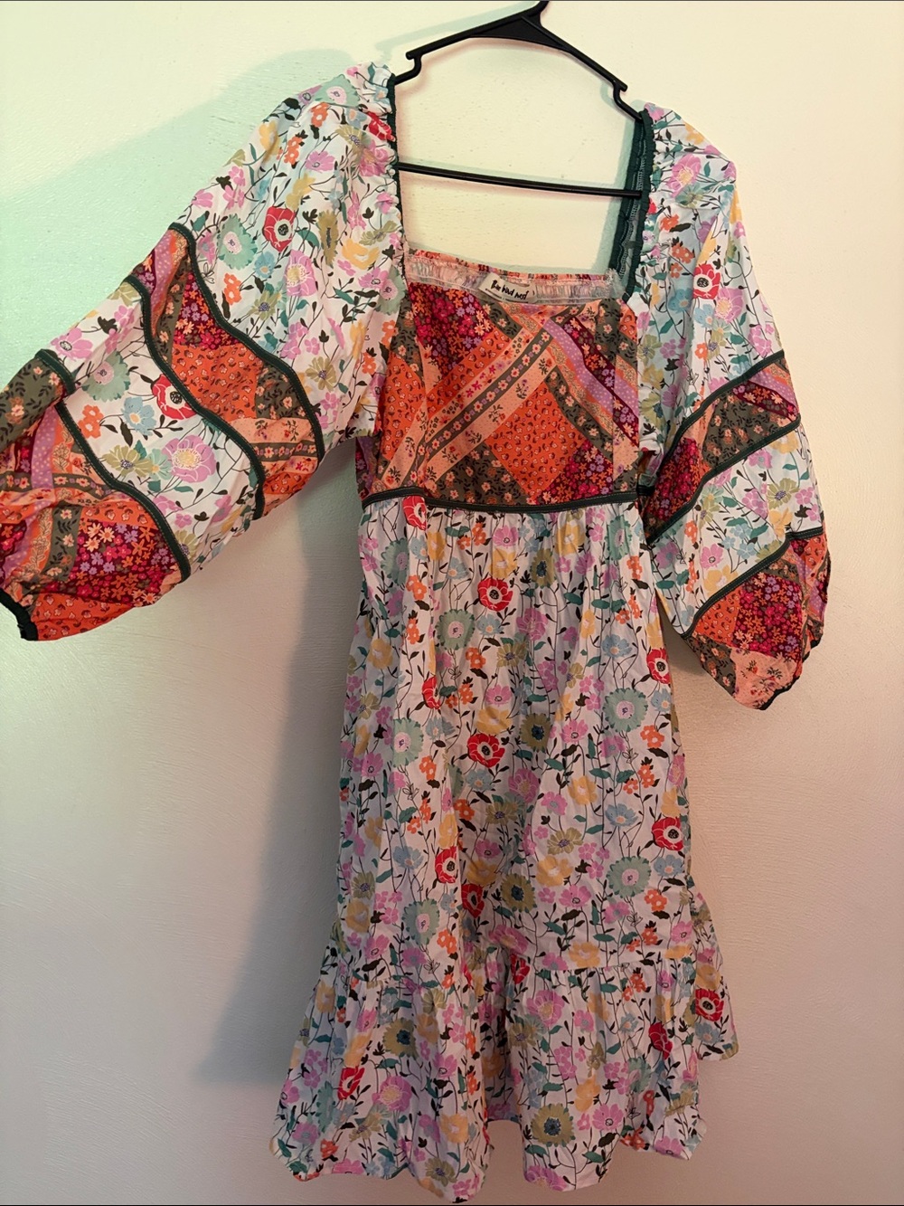 Three Bird Nest Multi Floral & Patchwork Midi Dress - Pink, Orange, Green - Picture 3 of 3